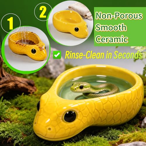 Reptile Water Dish, Ceramic Snake Water Bowl for Snake, Leopard Gecko, Bearded Dragon and Lizard, Reptile Bathing Pool Food Feeding Dish, Terrarium Tank Accessories (Yellow) | For Snake, Leopard Gecko, Bearded Dragon and Lizard, Reptile Bathing Pool, Food