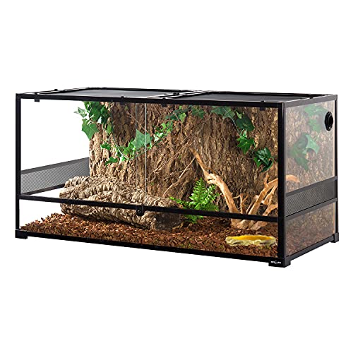 REPTIZOO Large Reptile Terrarium, Tall & 48 INCH Wide Reptile Tank with Sliding Door Top Screen Ventilation & Anti Escape Lid (48" W X 24" D X 24" H (Full Glass & Side Mesh Panel Switchable)) - size: 48" x 24" x 24" (Mesh Panel)