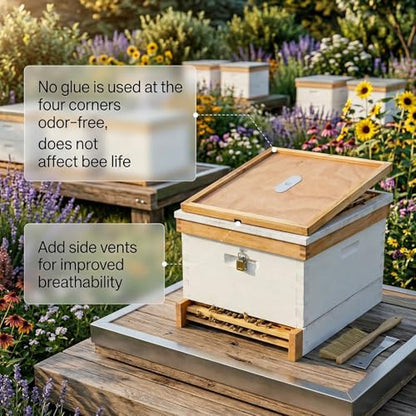 2Pcs Bee Hive Inner Cover 10 Frame with 2 Bee Escapes | Beeswax-Coated Fir Wood, Vents Reduce Moisture. Notch Feeds Syrup. Fits 10-Frame Langstroth. Maintains Stable Temp.