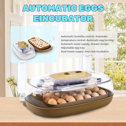 Ploomi 24 Eggs Incubator with Auto Water Refill & Humidity Control, Automatic Egg Turner, Built-in LED Candler, Species Pre-Programs for Chicken Duck Quail Turkey - Beginner Friendly