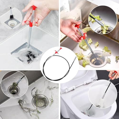 4-Piece Drain Cleaning Kit, 33-Inch 4-Claw Grabber & 20-Inch Hair Snakes | Deep-Clog Grabber • 3 Surface Hair Removers • Flexible And Reusable • For Sinks, Showers, Bathtubs And Kitchen Drains - style: 33 IN