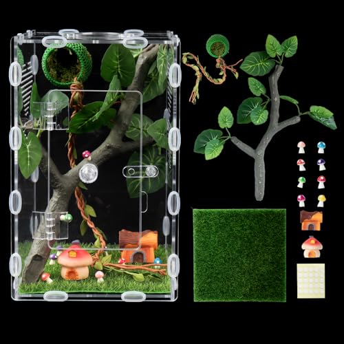 Jumping Spider Enclosure,6x6x10 in Spider Enclosure Easy Assembly with DIY Jumping Spider Accessories Front Opening Bug Habitat with Feeding Port for Mantises,Spiders,Insects