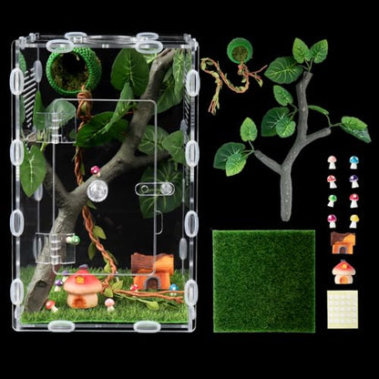 Jumping Spider Enclosure,6x6x10 in Spider Enclosure Easy Assembly with DIY Jumping Spider Accessories Front Opening Bug Habitat with Feeding Port for Mantises,Spiders,Insects