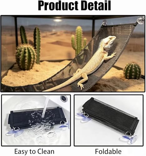 2pcs Bearded Dragon Hammock,Breathable mesh Reptile Hammock | Bearded Dragon Climbing Accessories for Lizards, Geckos, Chameleons, etc（Black）
