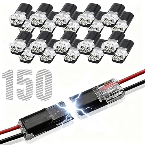 150 pcs Double Wire Plug in Connector with Locking Buckle, Quick-Clip Fasteners Multi-Purpose Snap-On Blocks for Strip Lights DIY Crafting, Low-Voltage Decor & Model Kits 2 Pin