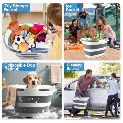 28L Large Collapsible Mop Bucket with Handle for Cleaning, Silicone Portable Pet Bathtub for Puppy Small Dogs Cats, Foldable Laundry Basket Hamper Clothes Storage Bin Space Saving Design for RV