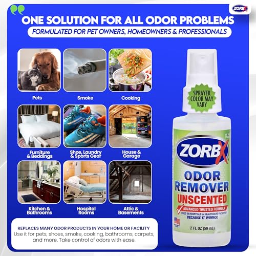 ZORBX Unscented Odor Eliminator Spray 2 Oz 24-Pack, Bulk, Hospital-Grade | Permanent Odor Remover for Incontinence, Pet & Human Urine, Strong Odors, Carpet, Fabric, Upholstery, Home & Commercial Use - size: 2 Fl Oz (Pack of 24)
