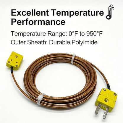 K Type Thermocouple Extension Cable 197in/5.5 Yards | Brown Wire PVC Coating Polyimide Construction Temperature Range: 0°F–1300°F - size: 197in/5.5 yards