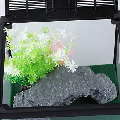 Glass Lizard Tank, Spider Box Kit, 7.8x7.8x5.9'' Tarantula Feeder Insects Beetle Habitat, Amphibians Terrarium for Small Pet, with Washable Mat, Resin Rock Shape Hideout, Artificial Flower | 1.55 US Gal For Baby Gecko And Small Insects, Vented Lockable Li