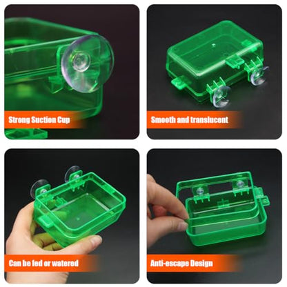 Reptile Suction Cup Feeder 2 Pack, Anti-Escape Food Bowl | for Gecko Lizard Iguana Chameleon Spider Frog Snake, Wall Mount Strong Suction Feeding Dish (Green, S)