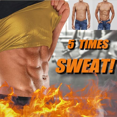Sauna Vest for Men Waist Trainer, Sleeveless Mens Sweat Sauna Suit Shirt Compression Tank Top - color: Golden Inner, size: Large-X-Large