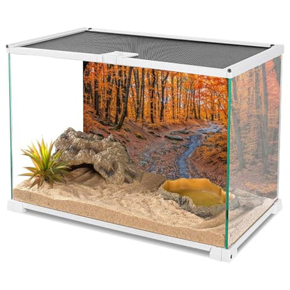 AWERT 36x20 inches Reptile Habitat Background Fallen Leaf Forest Streams Rocks Autumn Background Nature Art Terrarium Background - size: 36x20in/90x50cm