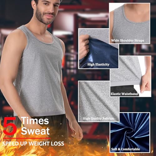 Sauna Vest for Men Waist Trainer, Sleeveless Mens Sweat Sauna Suit Shirt Compression Tank Top - color: Grey(blue Inner), size: Small-Medium