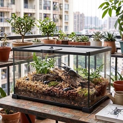 12x8x6 Reptile Enclosure, Glass Terrarium for Geckos, Lizards | Clear glass enclosure for leopard geckos, lizards, frogs, snails & isopods. Easy assembly with escape-proof locking lid.