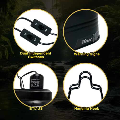 Reptile lamp, Maximum 160W Each Reptile hot lamp Comes with a Separate Switch, Suitable for Lizards, Turtles, Snakes, and Amphibians.