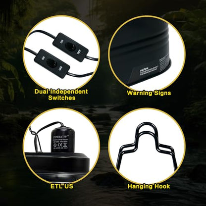 Reptile lamp, Maximum 160W Each Reptile hot lamp Comes with a Separate Switch, Suitable for Lizards, Turtles, Snakes, and Amphibians.