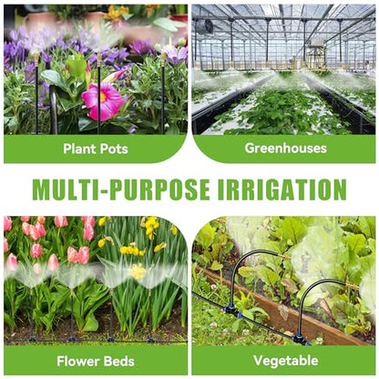 200FT 360° Adjustable Drip Irrigation Kit System for Garden Sprinklers for Yard Garden Watering System with 32 Nozzles Raised Bed Greenhouse Plant Watering Devices Misting System - size: 200FT + 32pcs nozzles