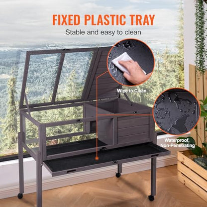 VEVOR Tortoise Habitat, Cedar Wooden Tortoise House Indoor & Outdoor, Rolling Tortoise Enclosure with Light Stand, Reptile Enclosure Small Animal Cage with Stand Legs, Wheels, for Gecko, Lizard, Snake - style: D With Casters Legs