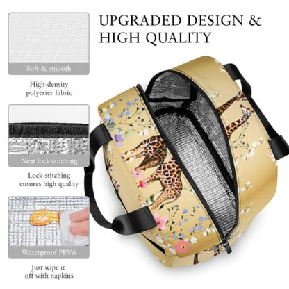 Giraffe Flowers Lunch Bag for Women Men | Insulated Lunch Box Leakproof Food Meal Containers Reusable Foldable 6L Capacity Lunch Tote Bags for Work Picnic Travel - color: style-16