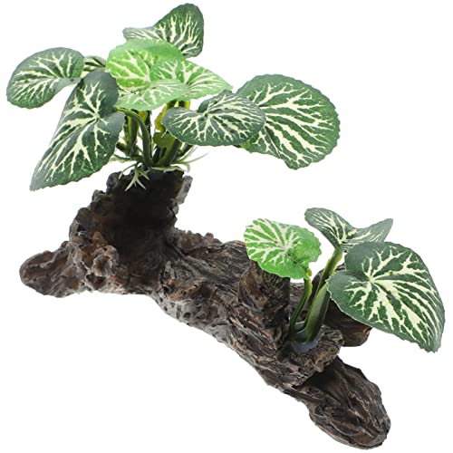 Ipetboom Fish Tank Plant Reptile Corner Branch Resin Climbing Tree Branch with Leaves Terrarium Plant Branches Fish Turtle Tank Decor for Snake Bearded Dragon Lizard Frog - size: Medium