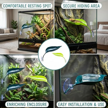 5PCS Crested Gecko Hides, Crested Gecko Hide and Wall Crawler Geckos, Leaf Decorations with Suction Cups for Reptile Terrariums, Cresteds Gecko Decor and Geckos Hides Accessories