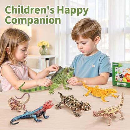 6PCS Large Lizard Figurines Animal Toys, Realistic Plastic Reptile Animal Figures, Includes Bearded Dragon,Green Iguana,Frilled,Coast Horned,Plains Rock Figures, Educational Toy for Kids - style: 6PCS Lizards-1