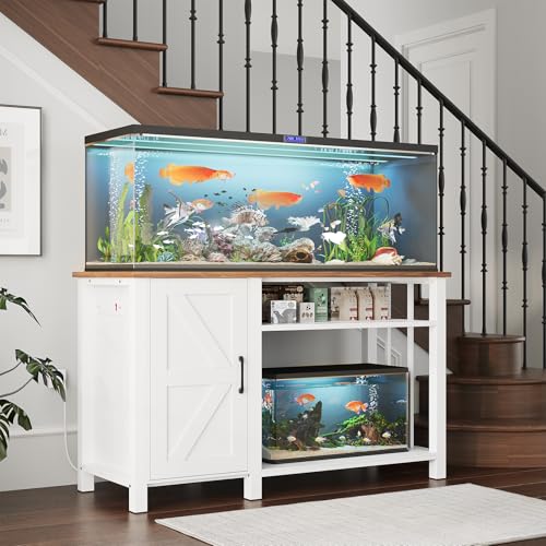55-75 Gallon Fish Tank Stand with Power Outlet & Adjustable Shelf, Heavy Duty Aquarium Stand with Cabinet Storage for Fish Tank, Turtle Tank, Reptile Terrarium, 1000LBS Capacity, White - color: White