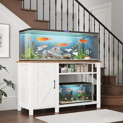 55-75 Gallon Fish Tank Stand with Power Outlet & Adjustable Shelf, Heavy Duty Aquarium Stand with Cabinet Storage for Fish Tank, Turtle Tank, Reptile Terrarium, 1000LBS Capacity, White - color: White