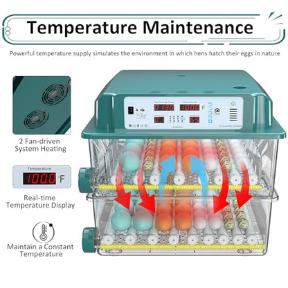 Egg Incubator for Hatching 120 Eggs with 5 Auto Incubation Models | Precise Temp & Humidity Control, Auto Egg Turning, External Water Refill, Egg Candler, Dual Power Supply, Adjustable Roller