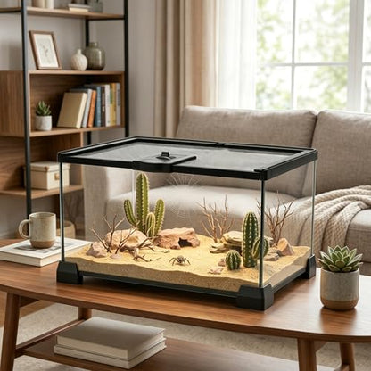 12x8x6 Reptile Enclosure, Glass Terrarium for Geckos, Lizards | Clear glass enclosure for leopard geckos, lizards, frogs, snails & isopods. Easy assembly with escape-proof locking lid.