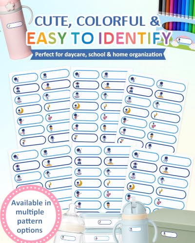Tinabless 480 Pcs Daycare Labels for Kids, Self-Laminating, Spaceman | 480 Spaceman Self-Laminating Daycare Labels For Baby Bottles, Water Bottles, Lunch Boxes And School Supplies. - color: Spaceman-480pcs