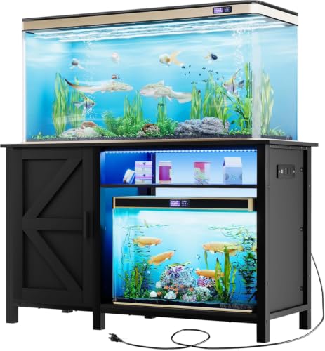 YITAHOME Aquarium Stand with Power Outlets | 55-75 Gallon Fish Tank Stand,RGB Light Strip Suitable for Turtle Tank,Reptile Terrarium,800LBS Capacity,Charcoal Black - color: Charcoal Black, size: 55-75 Gallon