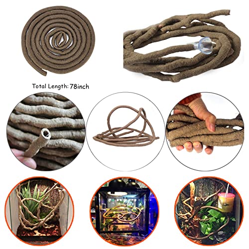 kathson 6PCS Lizard Habitat Decor,Leopard Gecko Hideout Coconut Shell Hole Hut,Bearded Dragon Bendable Climbing Vines,Reptile Hanging Plants Tank Accessories for Chameleon,Snake,Iguana,Turtle - size: 6PCS