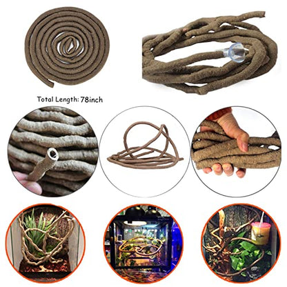 kathson 6PCS Lizard Habitat Decor,Leopard Gecko Hideout Coconut Shell Hole Hut,Bearded Dragon Bendable Climbing Vines,Reptile Hanging Plants Tank Accessories for Chameleon,Snake,Iguana,Turtle - size: 6PCS