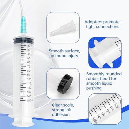 150cc Plastic Syringe - Large Syringe for Liquid with 40" Tubing, Syringes for Liquid, 4 Pack - size: 150ml