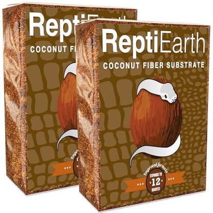 ReptiEarth Reptile Bedding, Fluffy Coconut Fiber Substrate 12 Quart Organic Coco Ready to Use for Bioactive Snake Terrarium, Lizard Tanks with Plants, for Frog, Tarantula or Hermit Crab Habitat (2 Pk) - size: 12 Quart (2 Pack)