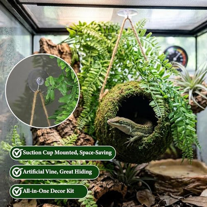 Green Reptile Cave Hide, Platform Shelter for Lizard Gecko Snake