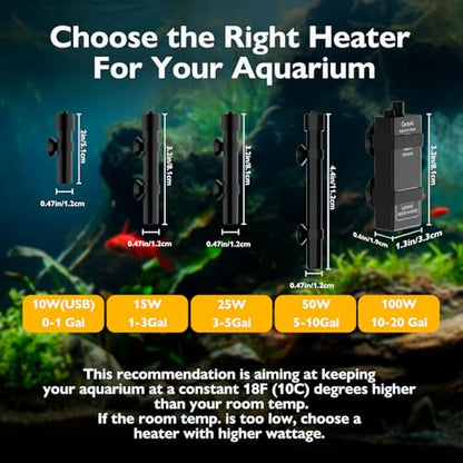 100W Small Aquarium Heater Betta Heater for 10-20 Gallon Freshwater & Saltwater Tanks, Alumina Ceramic Fish Tank Heater Turtle Heater with Dry-Run & Overheat Protection - size: For Tanks ≤ 20 Gal