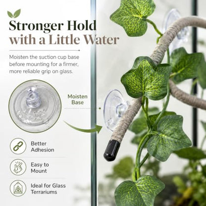 RUNANIA Crested Gecko Tank Accessories, Reptile Hanging Plants Vines with Natural Double Coconut Hideout & Climbing Ladder Decor for Hermit Crab Lizard Leopard Gecko Chameleon Snake Terrarium Decor