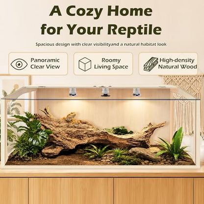 Bearded Dragon Tank, Lizard Tank with Clear Tempered Glass, Anti-Scratch Reptile Enclosure, Reptile Tank Built-in Light Fixtures with Switch (48X20X20inch,80 Gallons) - color: Transparent Roof, size: 48X20X20inch,80 Gallons