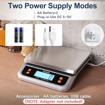 Atogou 88lb Food Scale, Commercial Kitchen Scale Plug-in Usable | Full View LCD Display, Stainless Steel, for Baking, Bread, Cooking, Meat, Vegetables, Farm, Industry LC200 Silver - size: Silver 88 lb (40 kg)