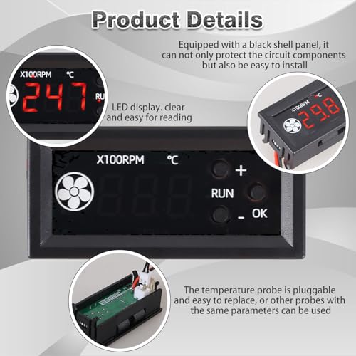 Fan Temperature Controller, ICSTATION DC 12V PWM 4-Wire Fan Speed Controller Module with Temperature Probe Digital Display ℃ Temperature Controlled Governor for 3A Fan PC