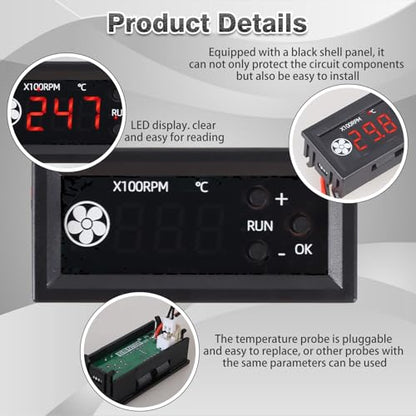 Fan Temperature Controller, ICSTATION DC 12V PWM 4-Wire Fan Speed Controller Module with Temperature Probe Digital Display ℃ Temperature Controlled Governor for 3A Fan PC