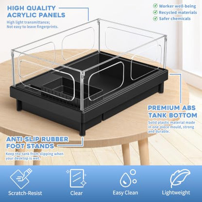 MoonOrange Small Turtle Tank Kit, Acrylic Turtle Tank Starter Kit with Basking Platform, Bottom Drainage, Multi-Function Areas for Turtles, Crabs, Crayfish, Small Reptiles (Black Kit) - color: Black (Kit)