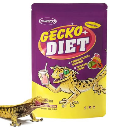 NANEEZOO Gecko Food with Fruit Mix Watermelon, 3 oz Complete Gecko Diet for Reptiles, Crested Geckos – High Protein, Hydrating Nutrition