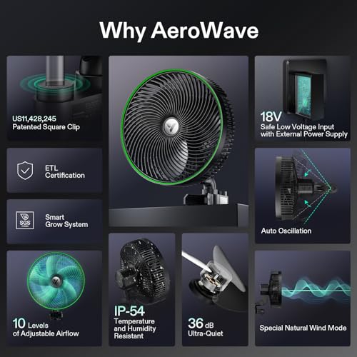 VIVOSUN AeroWave E9 Grow Tent Auto Oscillating Clip Fan, 9" Fan,1-Pack | EC Motor, Smart Wifi Control, Weatherproof IP54, Strong Airflow, US Patented Clip Fan, 9 inch Grow Fan - size: 9" Clip Fan-1 Pack