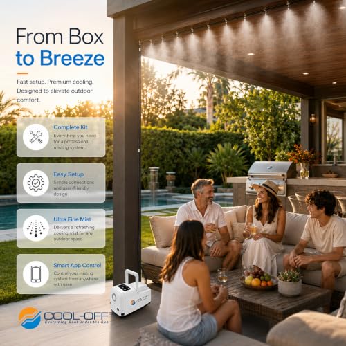 40’ High-Pressure Mist Cooling System Kit with Premium Edition Remote Pump W/App Control for Outdoor Usage – (0.25 GPM, 20 Nozzles) (Black - 1/4" Nylon Tubing (40ft)) - color: 40' w/20 Nozzles