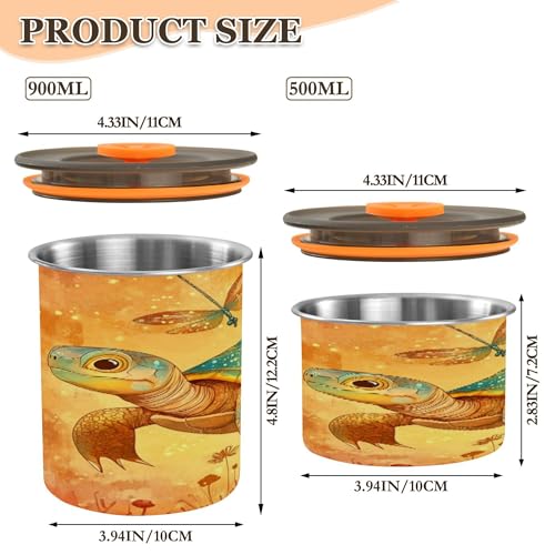 Storage Containers Stainless Steel Containers For Pantry One Button Opening Coffee Canister 30oz Cartoon Water Turtle Reptile Terracotta