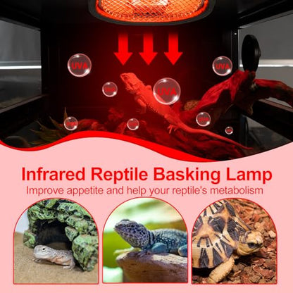 G9 Reptile Infrared Heat Lamp, Terrarium Heating Lamp Fixture with 50W UVA Low Profile Night Red Bulb | Safety Mesh, Tank Hood Basking Spot Light for Bearded Dragons Turtles Lizards Geckos - color: Infrared Basking