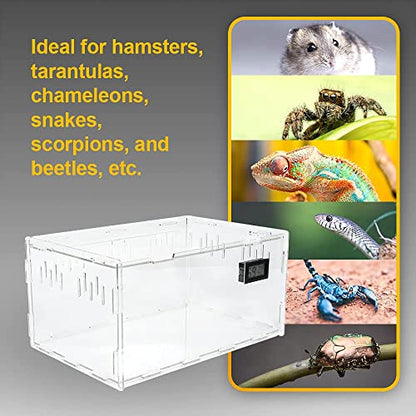 BETAZOOER Large Acrylic Reptile Terrarium Breeding Tank 15.3"x9.7"x7.6" - size: Large